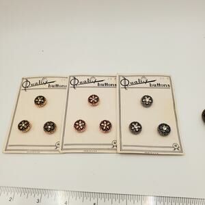 3 Cards Quality Buttons Gold Silver Copper / Rose Gold Rhinestones New Old Stock